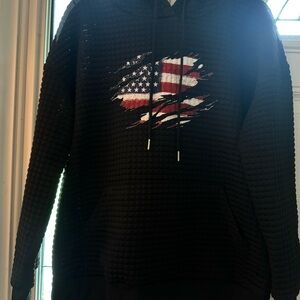 SHEIN Black American Flag Hooded Sweatshirt